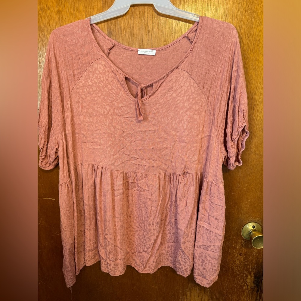 Chic Soul 2X Rose Babydoll Blouse